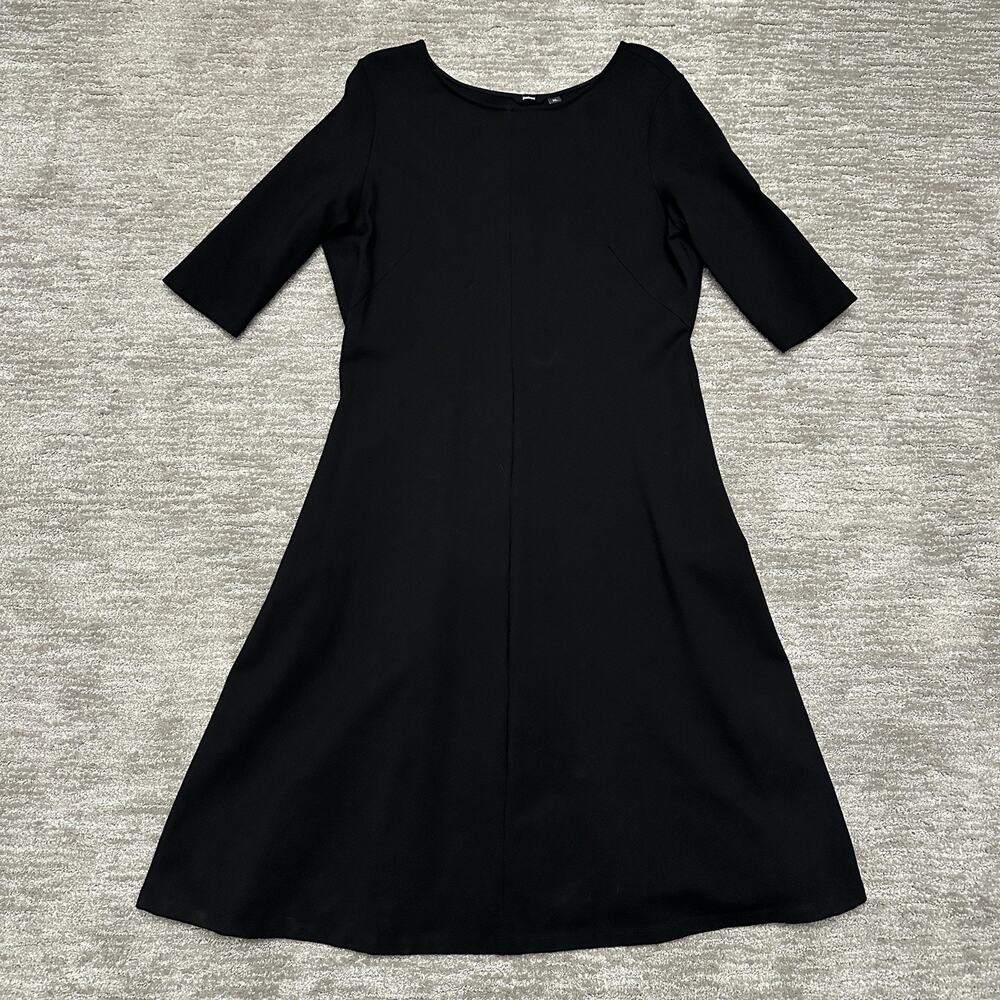 Betabrand Dress Womens XL Black Knit A-Line Half Sleeve Pockets Work Office